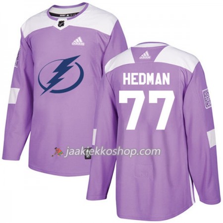 Miehille NHL Tampa Bay Lightning Pelipaita Victor Hedman 77 Adidas 2017-2018 Violetti Fights Cancer Practice Authentic